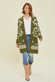 Olive Print Fuzzy Cardigan