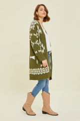 Olive Print Fuzzy Cardigan