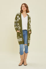 Olive Print Fuzzy Cardigan