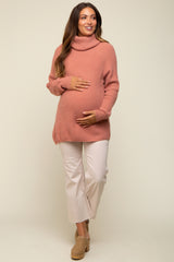 Rust Ribbed Turtleneck Maternity Sweater