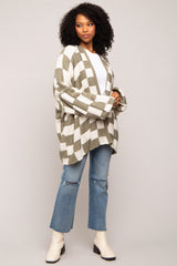 Olive Checkered Print Oversized Maternity Cardigan