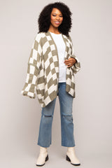 Olive Checkered Print Oversized Cardigan