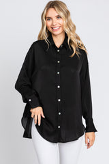 Black Striped Silky Maternity Button Down Blouse