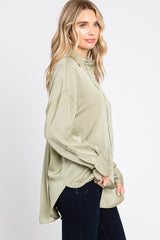 Light Olive Striped Silky Button Down Blouse