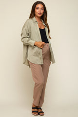 Light Olive Striped Silky Maternity Button Down Blouse