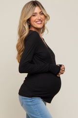 Black Button Front Long Sleeve Maternity Top