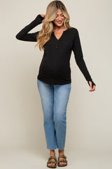 Black Button Front Long Sleeve Maternity Top