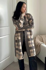 Mocha Houndstooth Long Cardigan