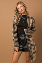 Mocha Houndstooth Long Cardigan