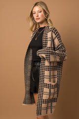 Mocha Houndstooth Long Cardigan