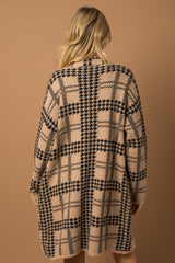 Mocha Houndstooth Long Cardigan