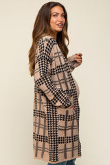 Mocha Houndstooth Long Maternity Cardigan