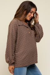 Mocha Fuzzy Checkered Button Front Maternity Top