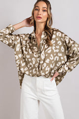 Light Olive Animal Print Long Sleeve Blouse