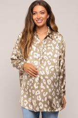 Light Olive Animal Print Long Sleeve Maternity Blouse