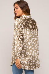 Light Olive Animal Print Long Sleeve Maternity Blouse