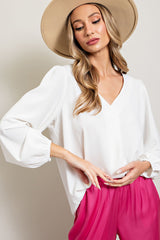 White Long Puff Sleeve Maternity Blouse Top