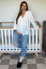 White Long Puff Sleeve Maternity Blouse Top