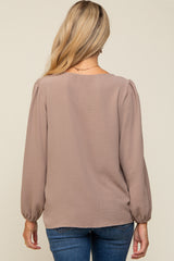 Mocha Long Puff Sleeve Maternity Blouse Top