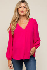 Fuchsia Long Puff Sleeve Maternity Blouse Top