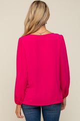 Fuchsia Long Puff Sleeve Maternity Blouse Top