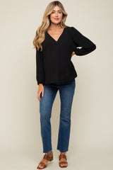 Black Long Puff Sleeve Maternity Blouse Top