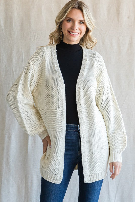 Hand knit oversize woman sweater top chunky cream ivory cable knit cardigan