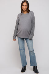 Heather Grey Cable Knit Sleeve Maternity Sweater