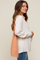 Rust Color Block Button Up Linen Maternity Top