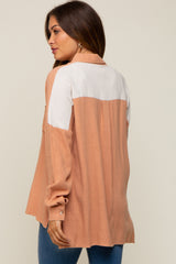 Rust Color Block Button Up Linen Maternity Top