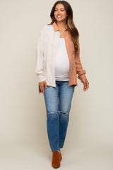 Rust Color Block Button Up Linen Maternity Top