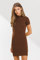 Brown Knit Mock Neck Fitted Maternity Dress