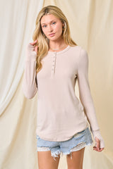 Cream Button Front Soft Knit Long Sleeve Henley Maternity Top