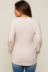 Cream Button Front Soft Knit Long Sleeve Henley Maternity Top