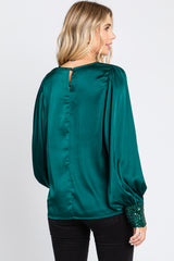 Forest Green Satin Sequin Cuff Blouse