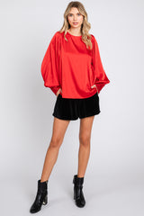 Red Satin Satin Sequin Cuff Blouse