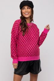 Fuchsia Diagonal Houndstooth Maternity Sweater