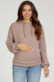 Mocha Ribbed Hooded Maternity Top