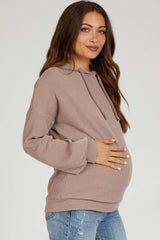 Mocha Ribbed Hooded Maternity Top