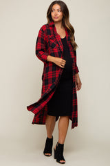 Red Plaid Maternity Oversized Shirt