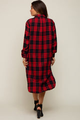 Red Plaid Maternity Oversized Shirt