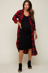 Red Plaid Maternity Oversized Shirt