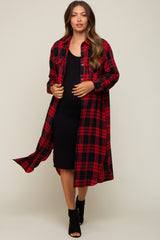 Red Plaid Maternity Oversized Shirt