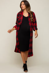 Red Plaid Maternity Oversized Shirt