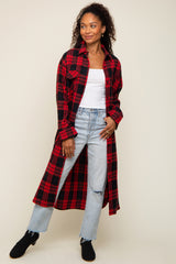 Red Plaid Maternity Oversized Shirt