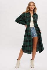 Forest Green Plaid Maternity Oversized Shirt