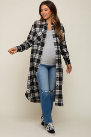 Black Plaid Maternity Oversized Shirt