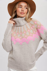 Beige Turtleneck Fair Isle Sweater