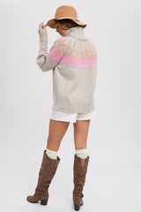 Beige Turtleneck Fair Isle Sweater