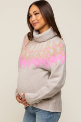 Beige Turtleneck Fair Isle Maternity Sweater